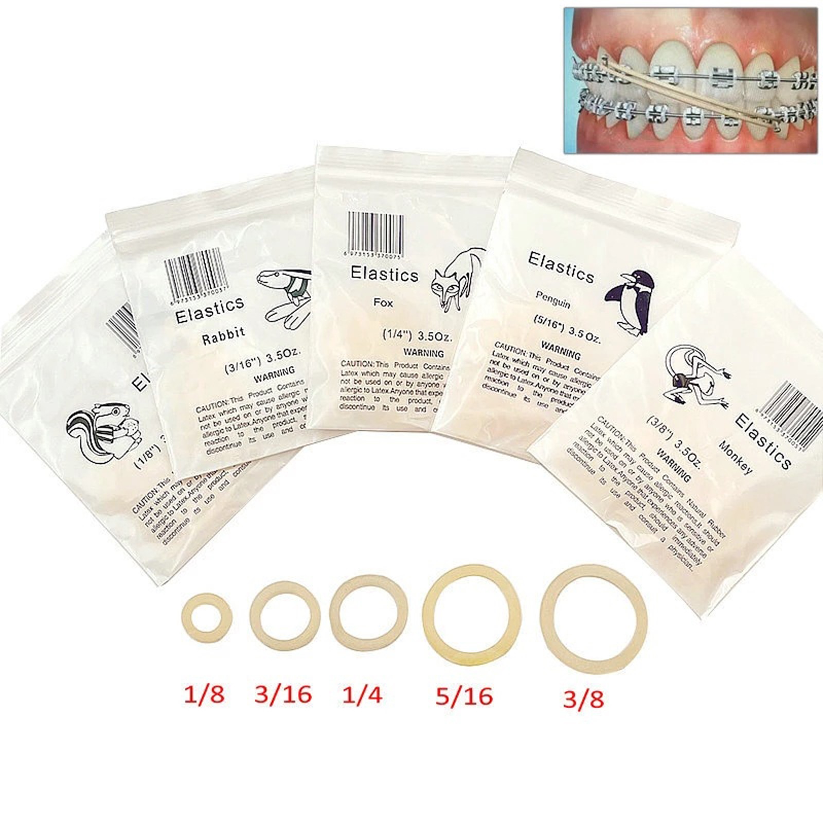 5000pcs Dental Ortho Elastic Rubber Bands Zoo Pack Latex Braces 3.5/5.0/6.5 OZ