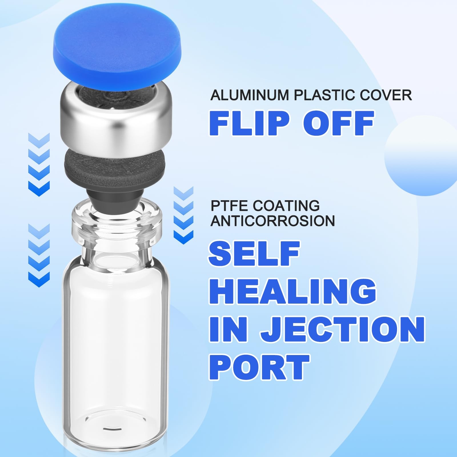 50 Pcs 3ml Sealed Sterile Empty Vials with Self Healing Injection Port Clear …