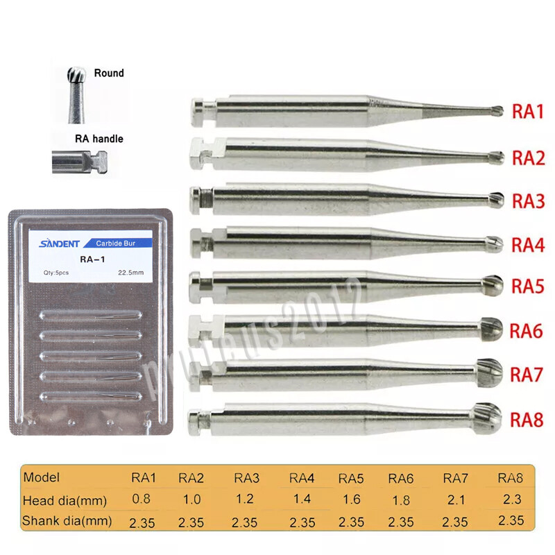 Round Carbide Burs for Slow Speed Latch RA (Choose Your Size & Qty) 22.5mm USA