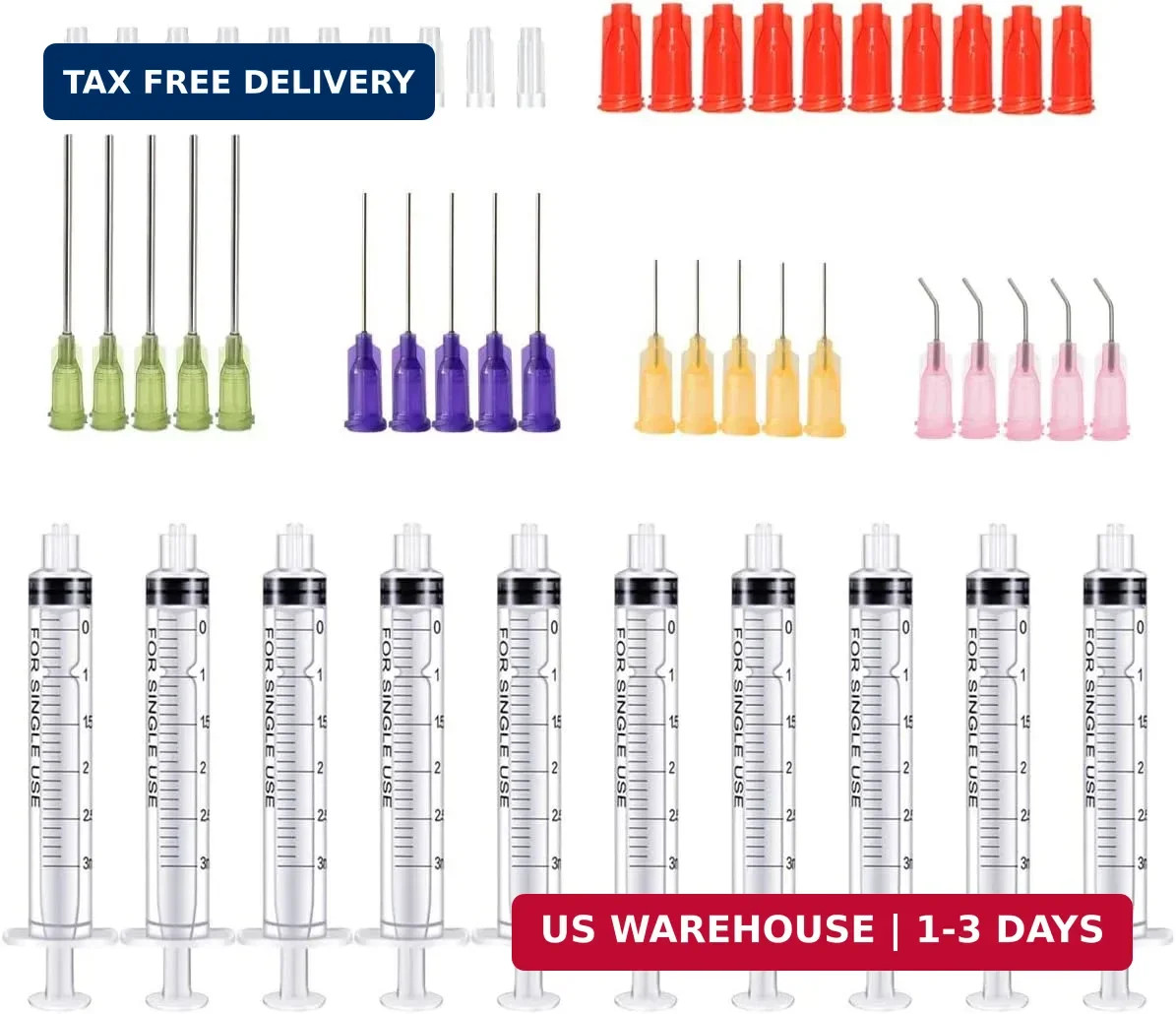 50 Pcs – 3ml Syringes with 14ga, 20ga,21ga, 23ga Blunt Tip Needles With Syringe