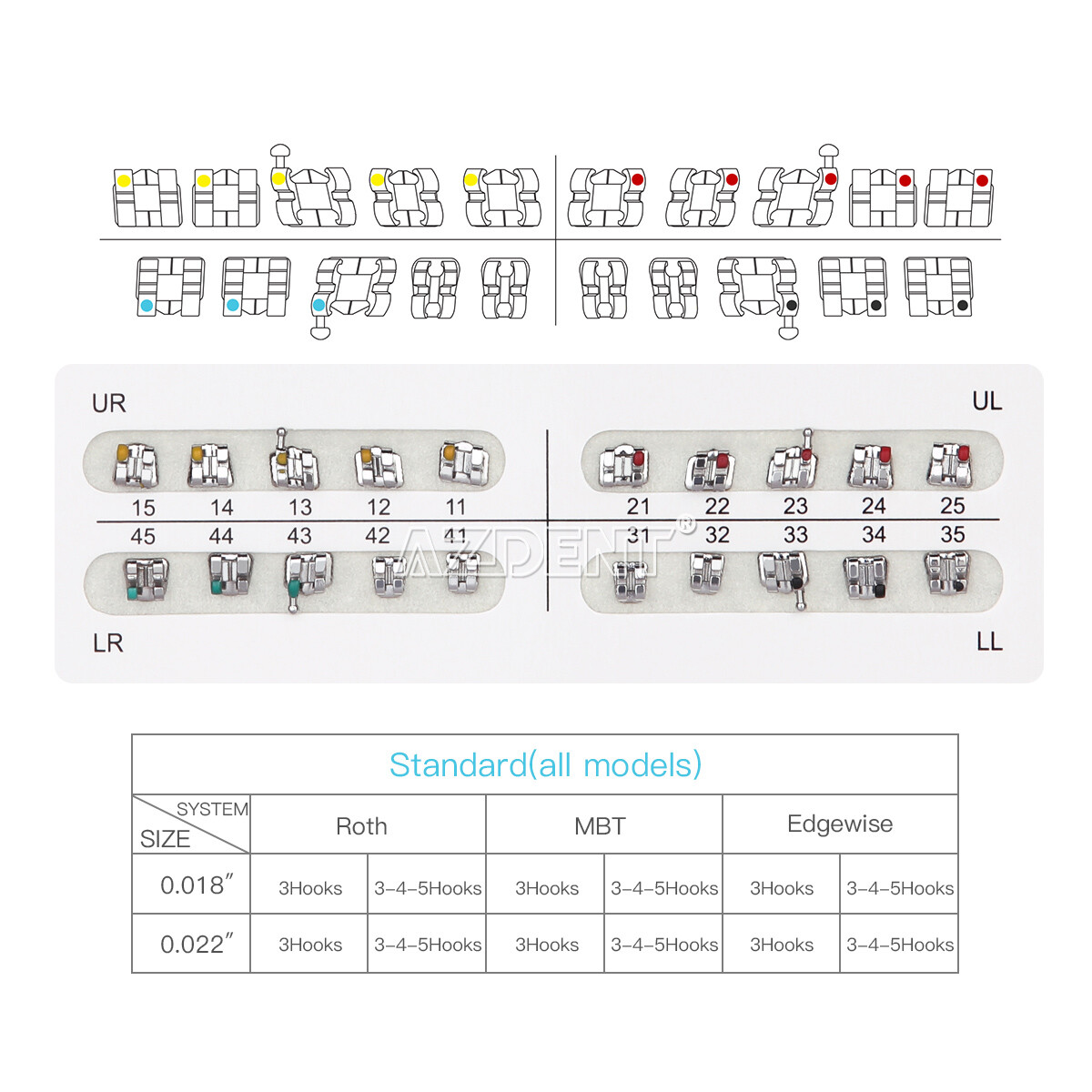 20X AZDENT Dental Orthodontic Bracket Braces Mini Standard Roth MBT 018 022 FDA