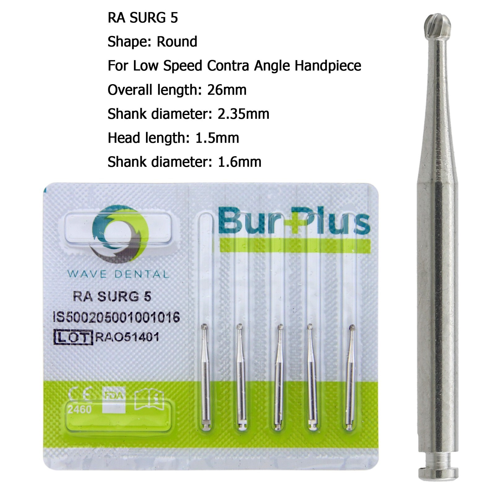 Wave Dental Carbide Round Burs Surgical Length Latch Burs Low Speed LA RA 2 4 6
