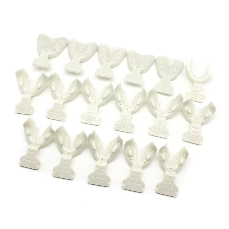 Dental Impression Trays Edentulous Jaw Frame Cut Back Plastic Tray White 17 pcs