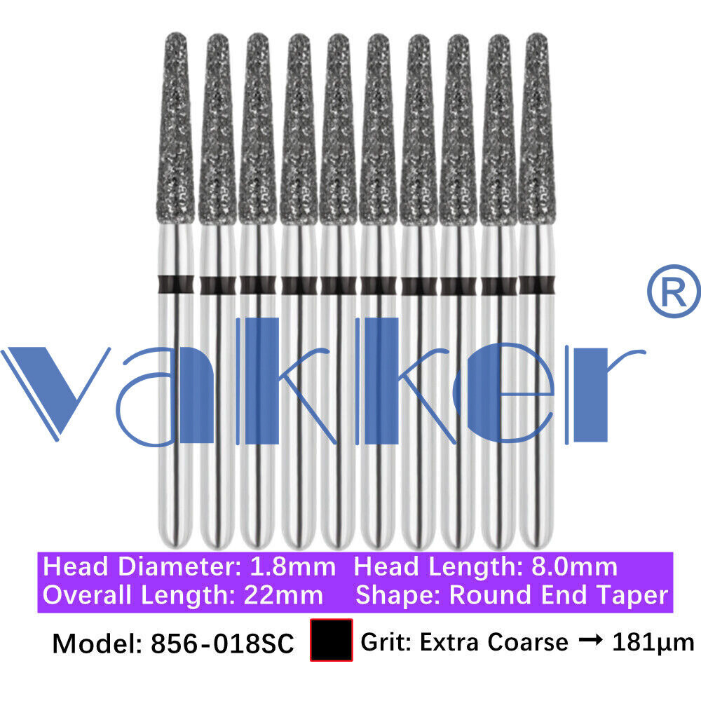 Vakker 10pc Dental Long Round End Taper FG Diamond Bur 856L-018SC Super Coarse