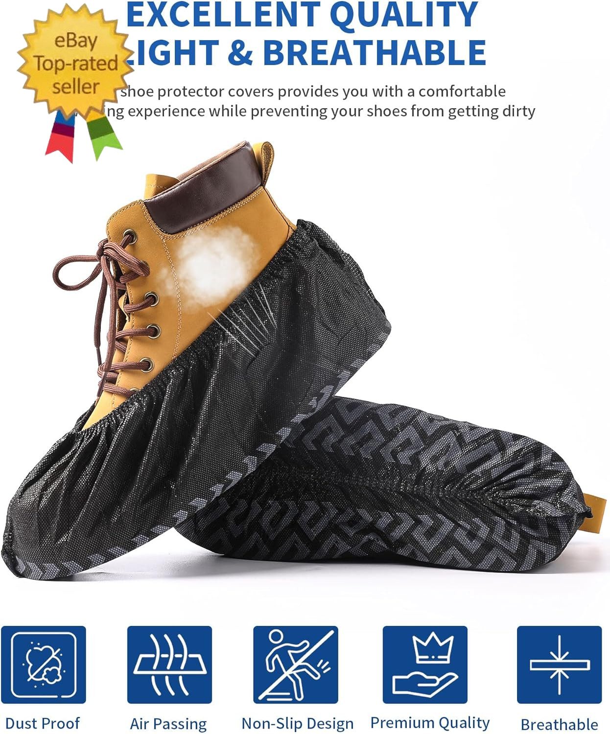 X-Large 50 Pack Shoe Covers Disposable Non-Slip, Black Non-Woven Fabric Boot Cov