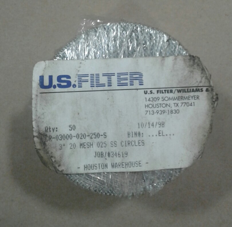 U.S. Filter Evoqua CR-03000-020-250-S 3″ 20 MESH 025 SS CIRCLES LOT OF 50 #001D1
