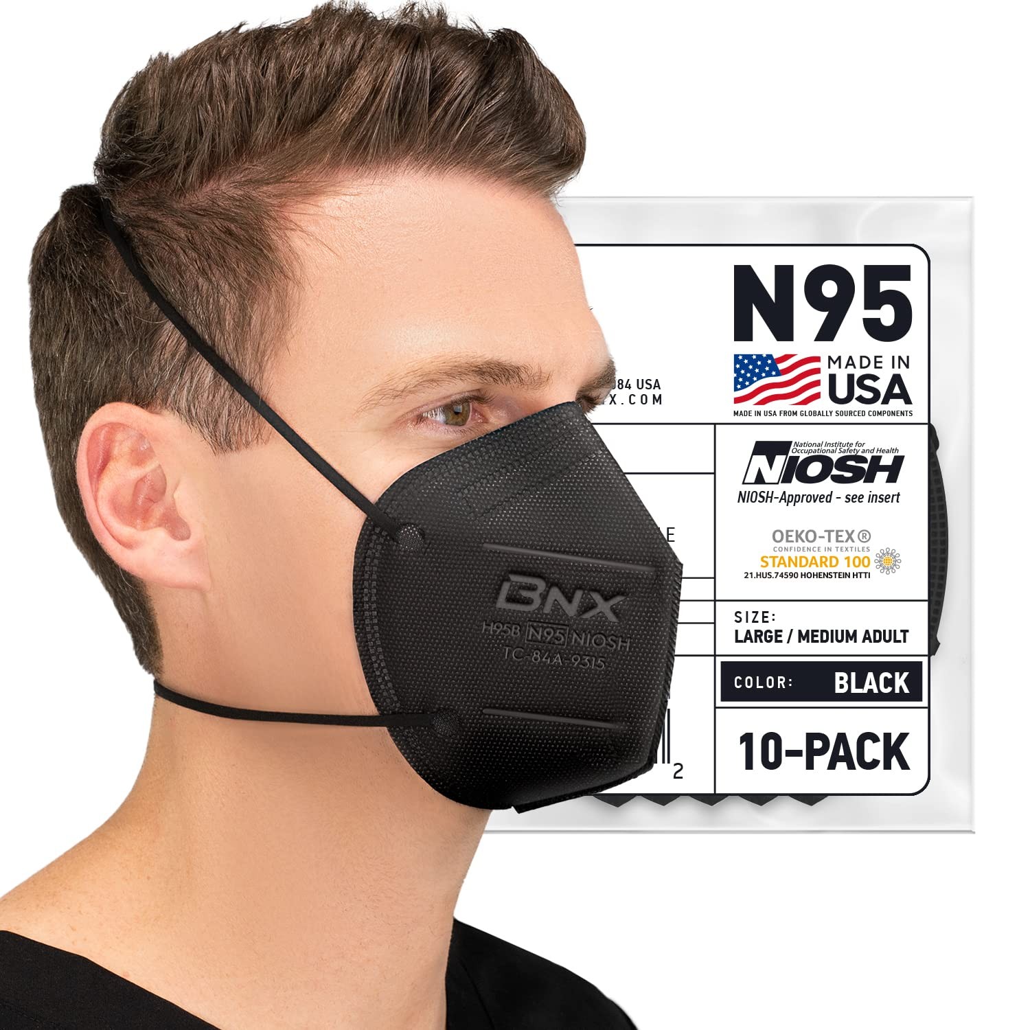 BNX N95 Mask Black MADE IN USA Particulate Respirator Protective Face Mask (1…