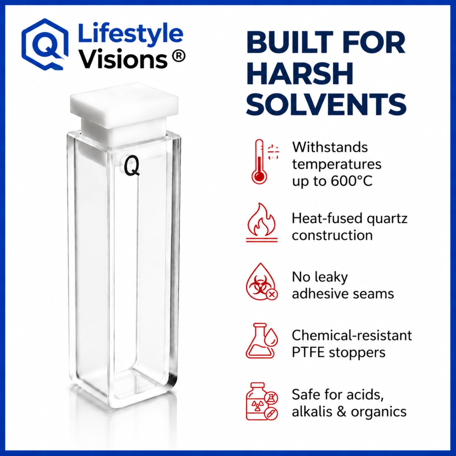 Quartz Cuvettes 4-Pack, UV-Vis-NIR 190–2500 nm, Standard 10 mm Path, 3.5 mL C…