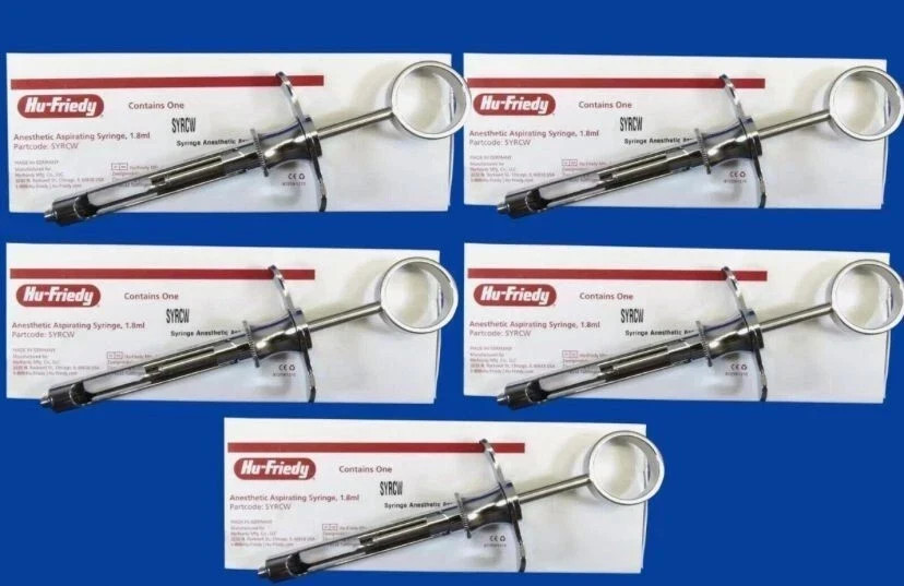 Lot of 5 Hu‑Friedy CW Style Aspirating Syringes – Dental 1.8ml Stainless Steel