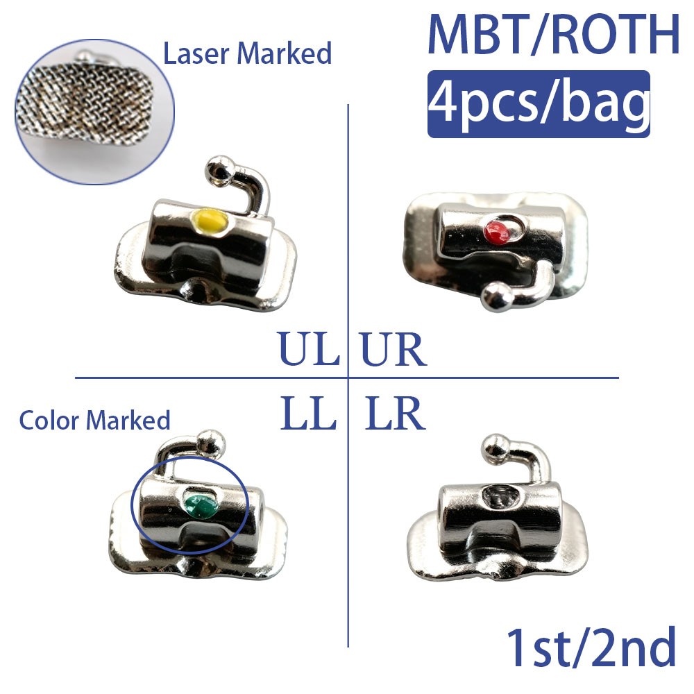 Dental Ortho Bondable Buccal Tube Roth MBT .022 1st/2nd Molar Laser Color Marked