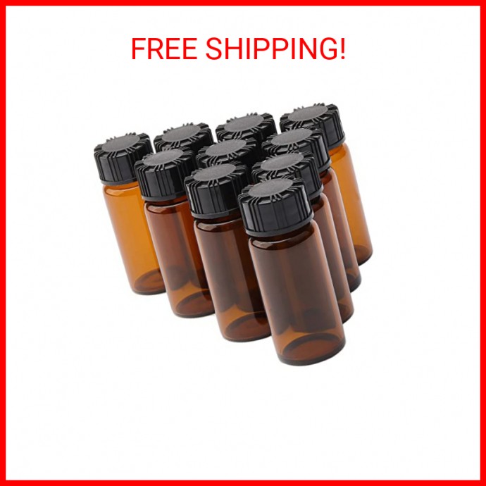jiuwu 10 Pack Glass Vials with Screw Caps，Amber Small Vials,10 Ml Glass Vials,Gl