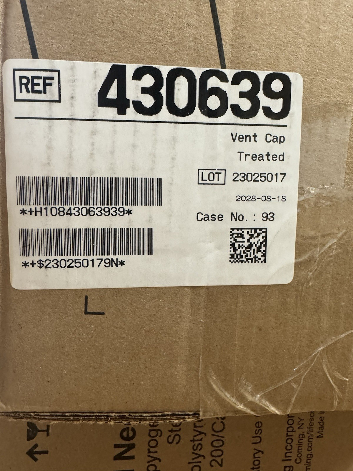 Corning 430639 25cm2 T-25 Flask Canted Neck Vent Cap Case 200