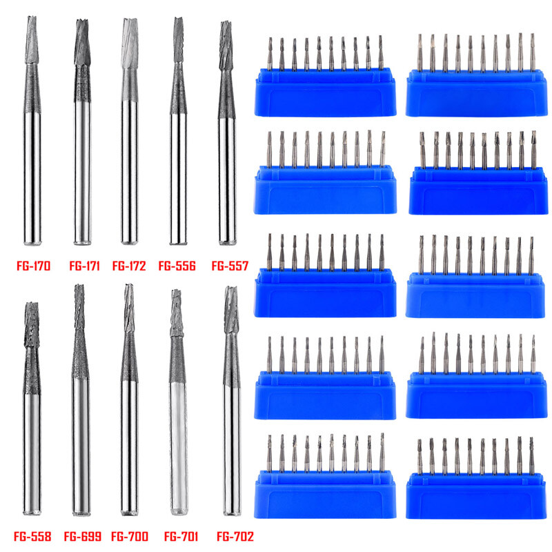 10Pcs Dental Round Tungsten Carbide Burs FG Bur Drill for High Speed Handpiece