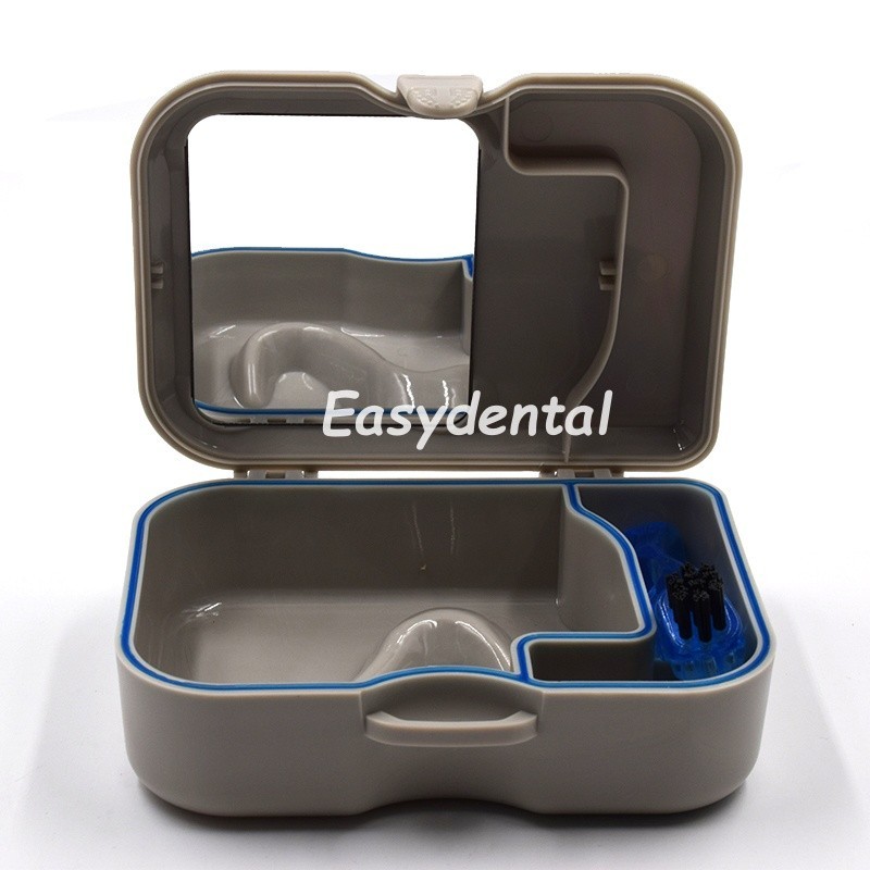 1 Pcs Denture Storage Box With Mirror and Clean Brush Case Dental Retainer Box