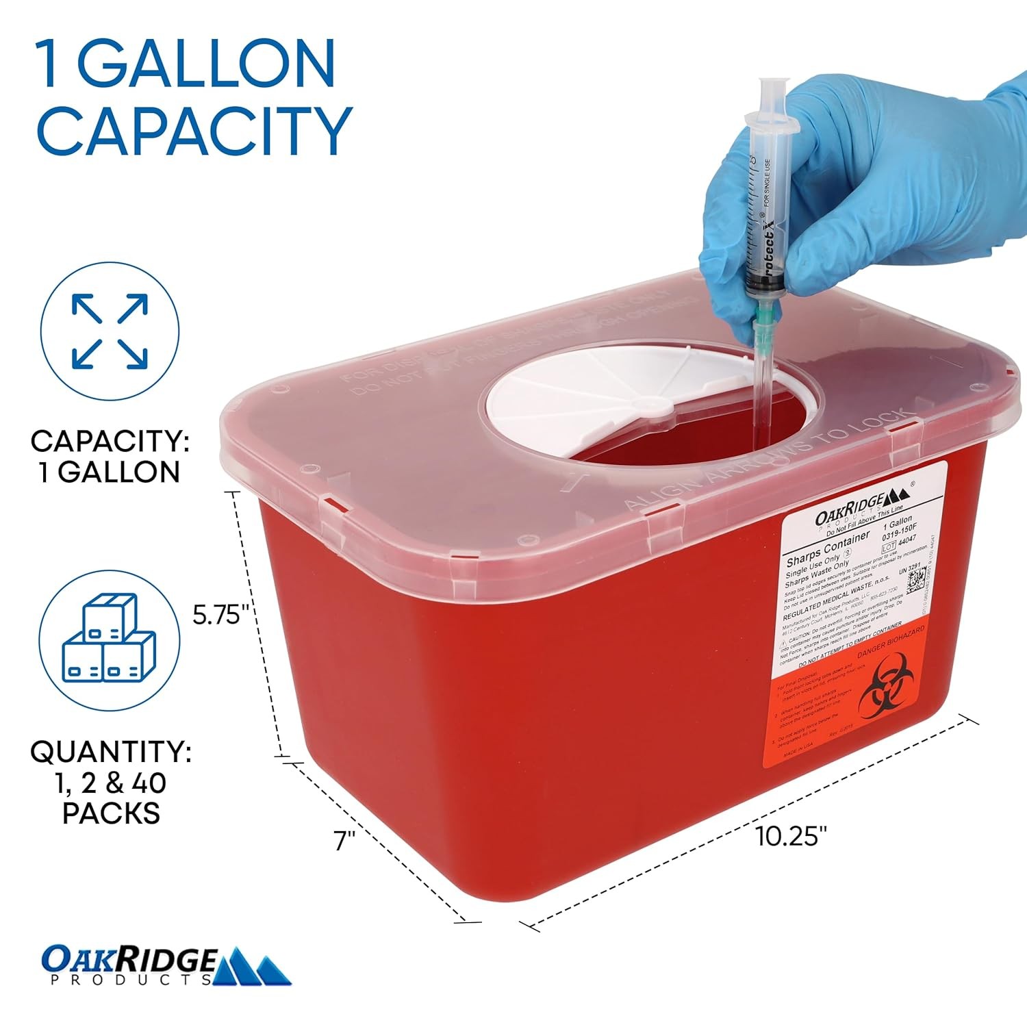 Oakridge Products Large Sharps Container for Home Use and Professional 1 Red
