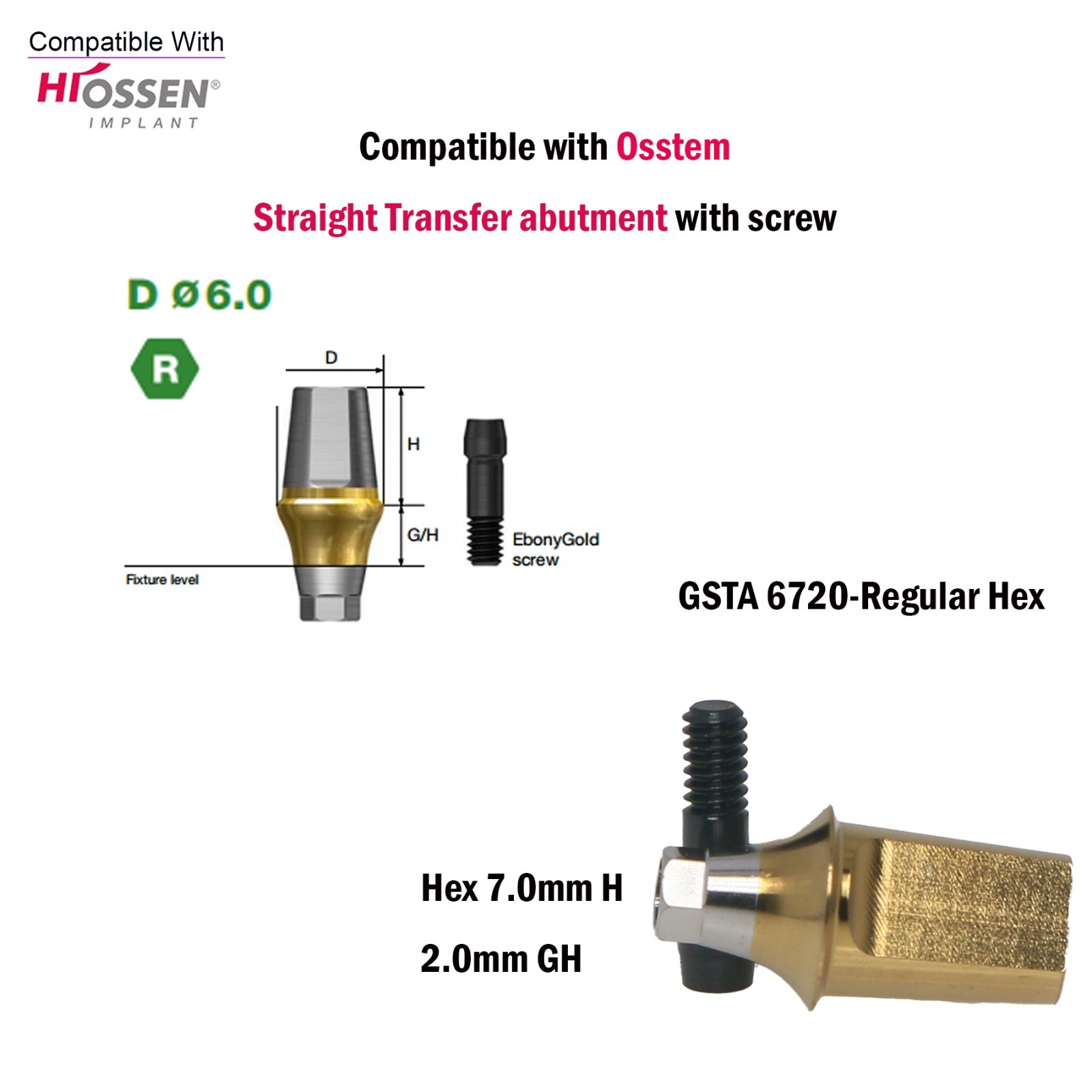 US Dental Straight Transfer Abutment Mini/Regular 1-6.0mm for Osstem Hiossen TS