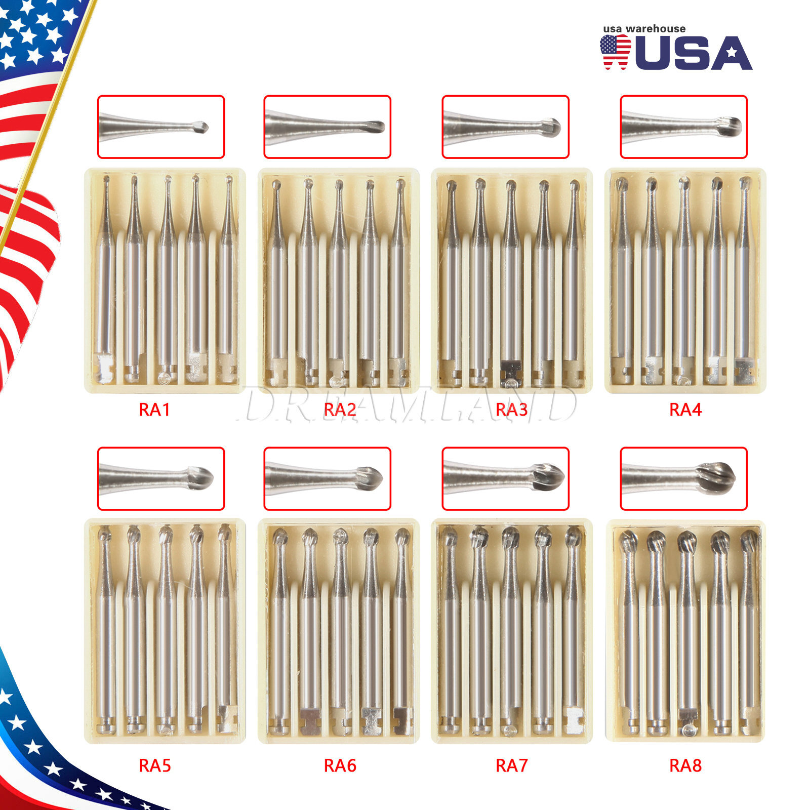 5 Pcs/Pack RA1-8 Dental Tungsten Carbide Bur F/ Low Speed Contra Angle Handpiece