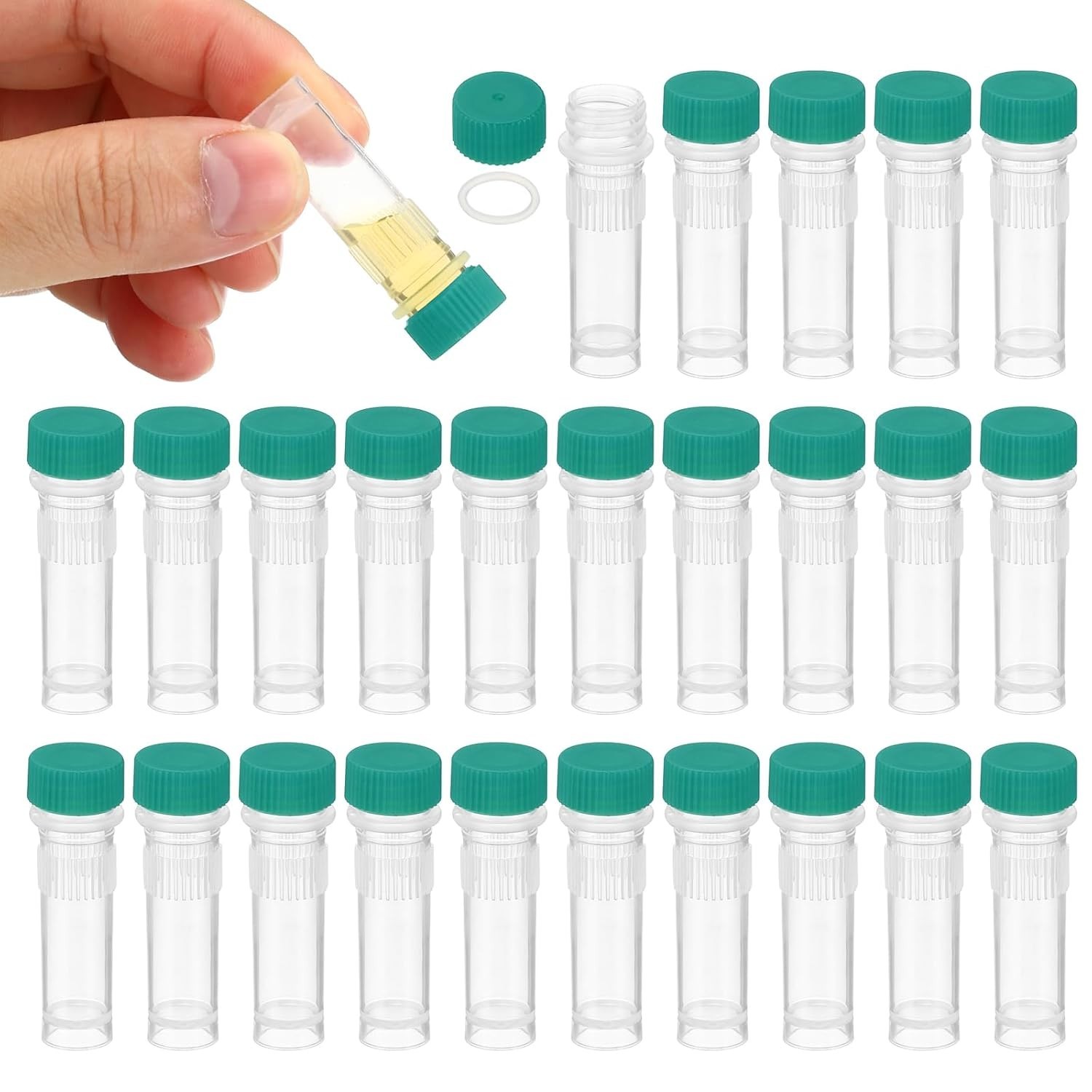 Self-Standing Cryogenic Tubes, 25 X 1ml with Green Caps for Safe Storage