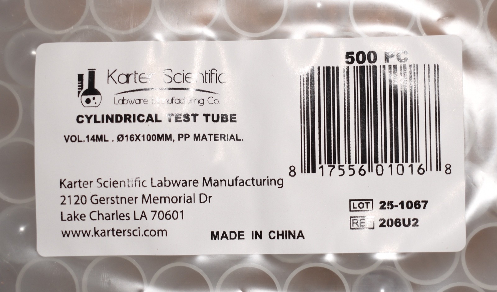 Test Tubes 16x100mm Polypropylene 14ml – Karter Scientific 206U2 – Bag of 500
