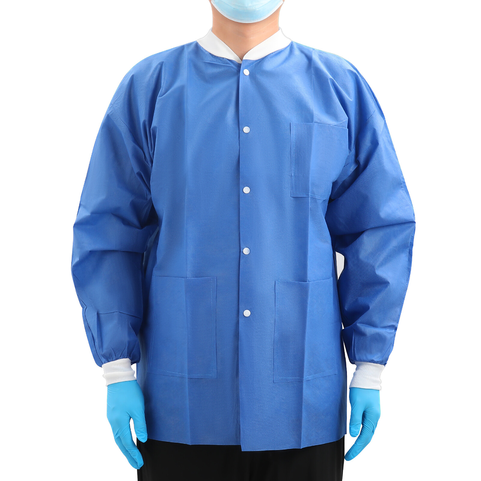 JMU Disposable SMS Lab Jackets Hip Length Medical Jacket W/3 Pockets 40g SMS