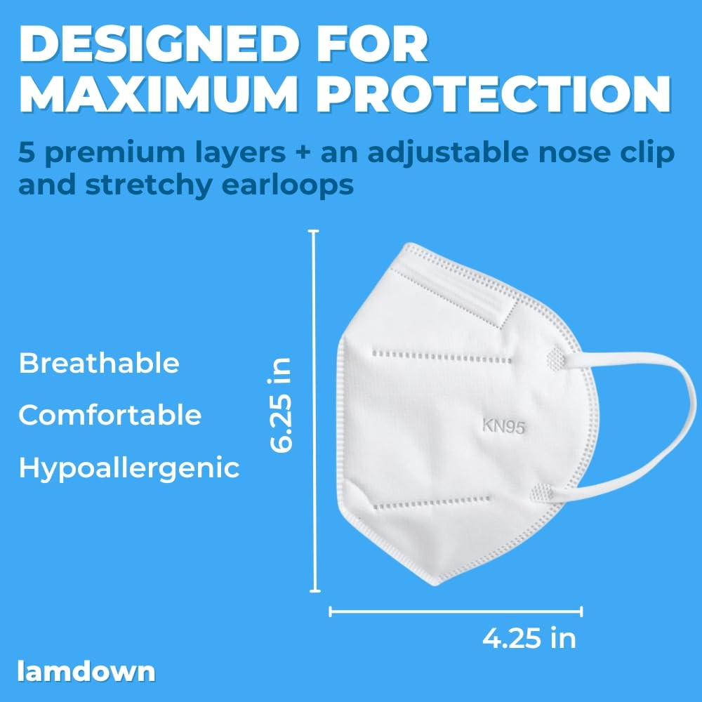 KN95 Face Masks, Individually Wrapped, Premium Disposable Dust Mask, White