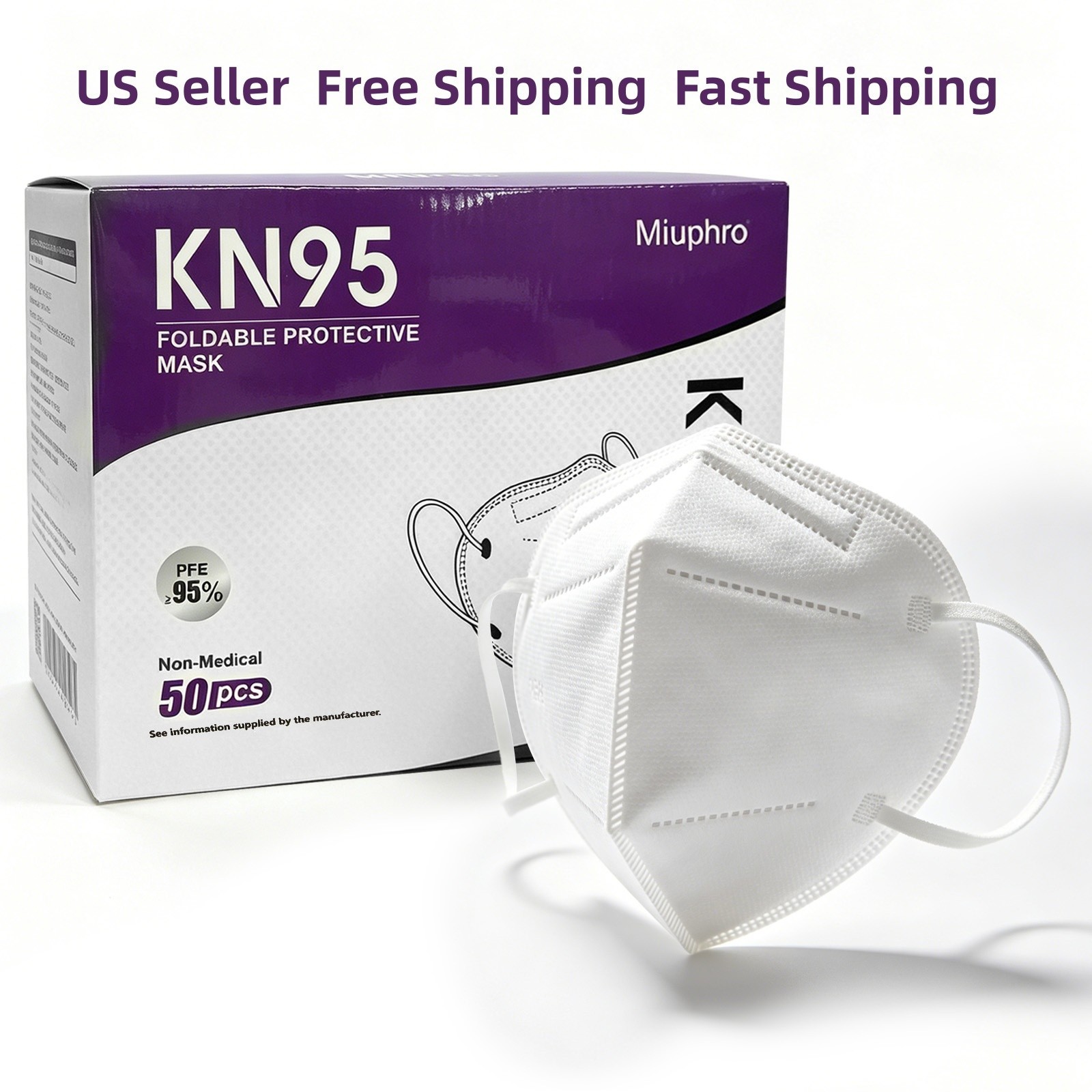 KN95 Disposable Face Mask, 50Pack: 5-Ply Breathable Safety White