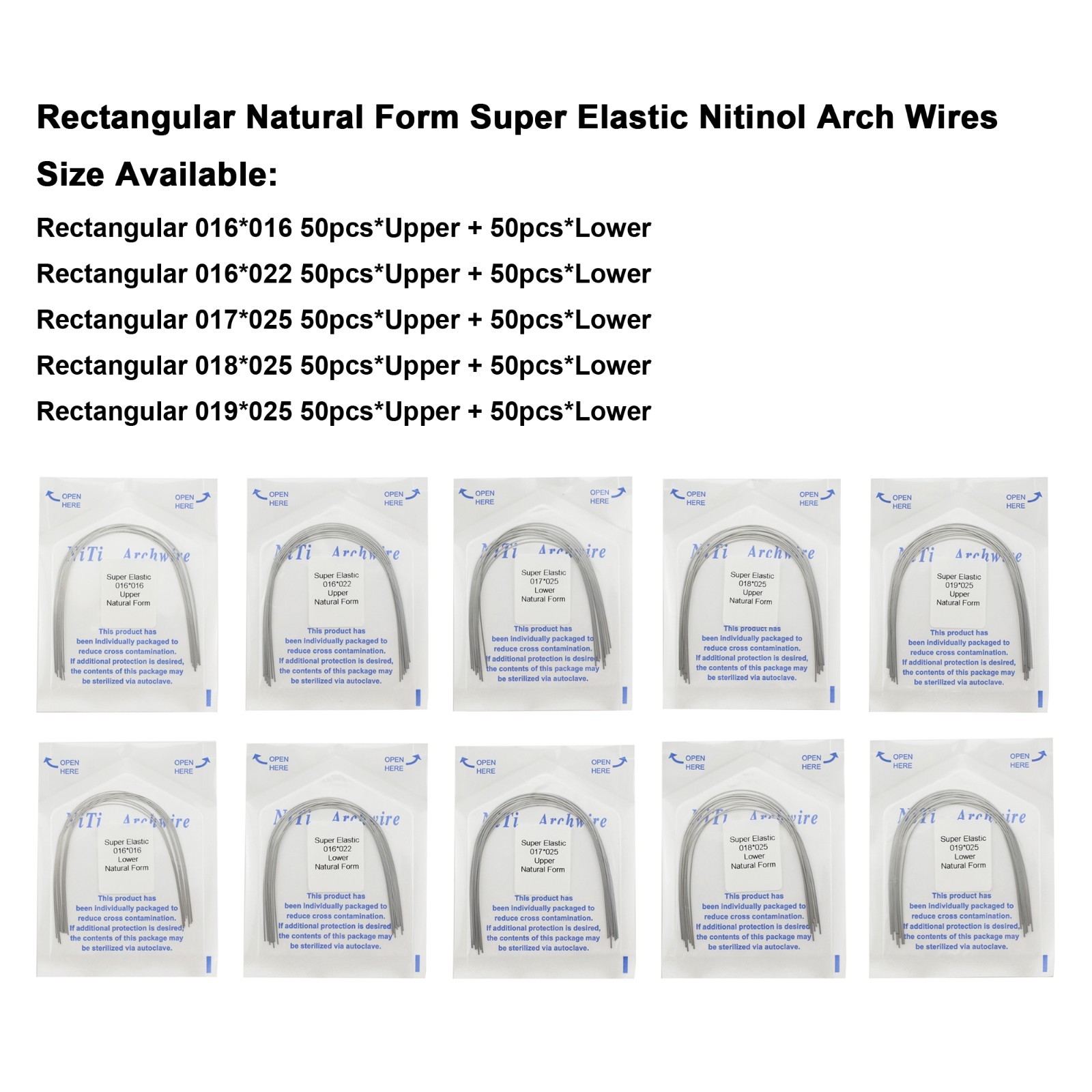 100pcs Dental Orthodontic Arch Wires Niti Stainless Steel Round Rectangular