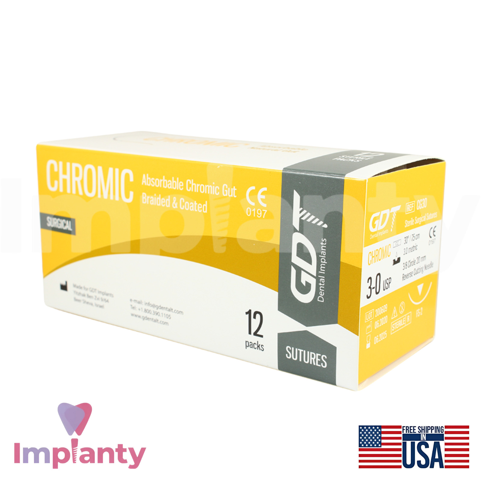 5x GDT Mon0fiIament CHR0MlC Dental Thread Collagen Material 3/8 Circle 20.0mm