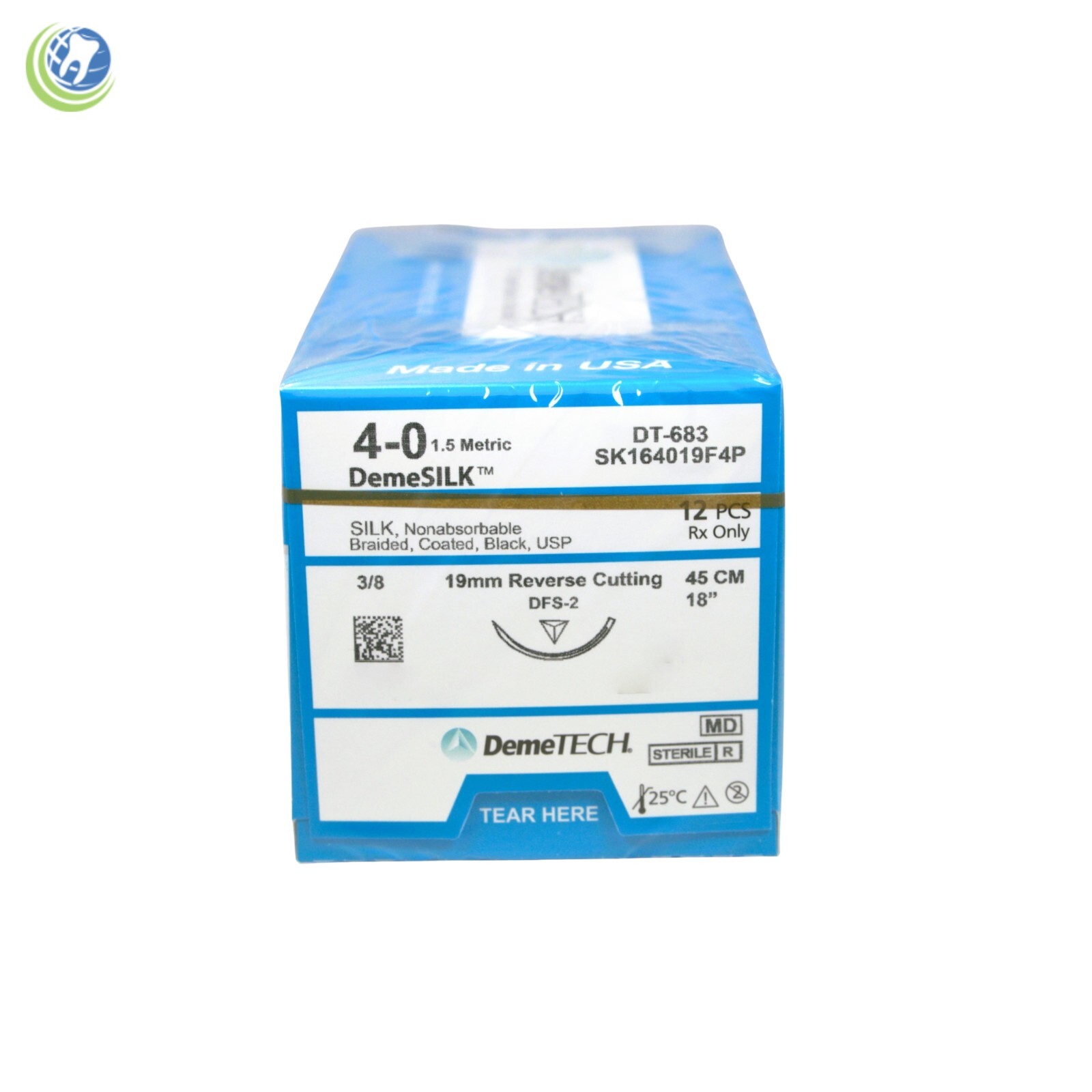 Dental Surgical Suture 4-0 Metric Silk Non-absorbable USP 12/pack DemeTech