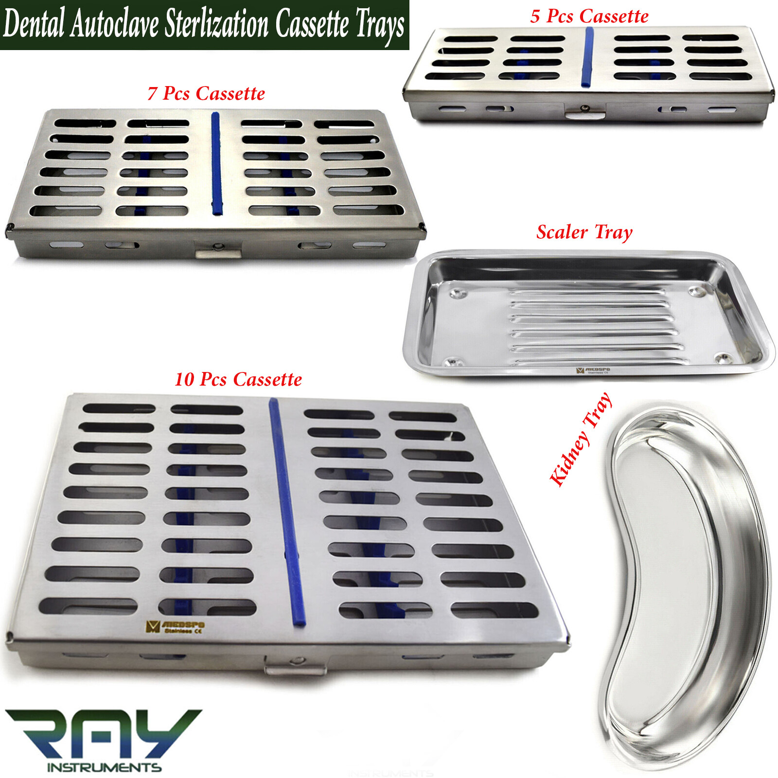 Dental Autoclave Sterilization Cassette 5,7,10, Pcs Scaler Holding Kidney Tray