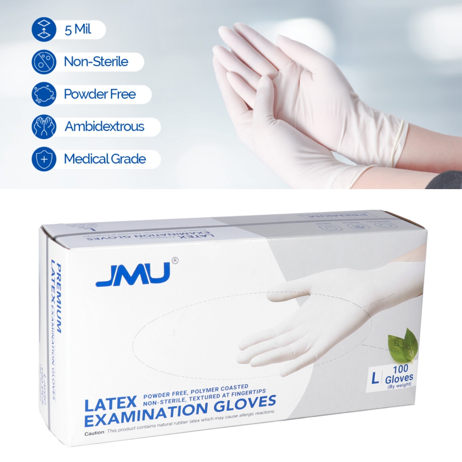 1000 JMU Latex Gloves Disposable Cleaning Gloves Exam/Medical 5 Mil Powder Free