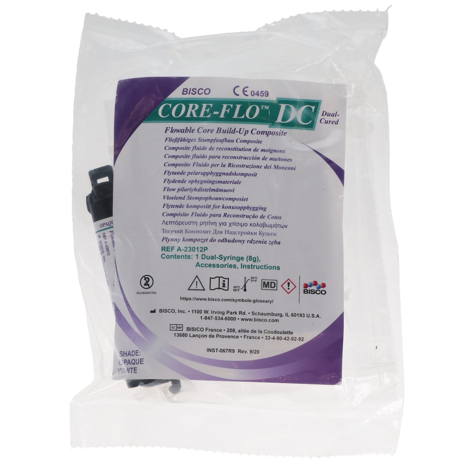 Bisco A-23012P Core-Flo DC Dual Cure Flowable Core Buildup Syringe Opaque White