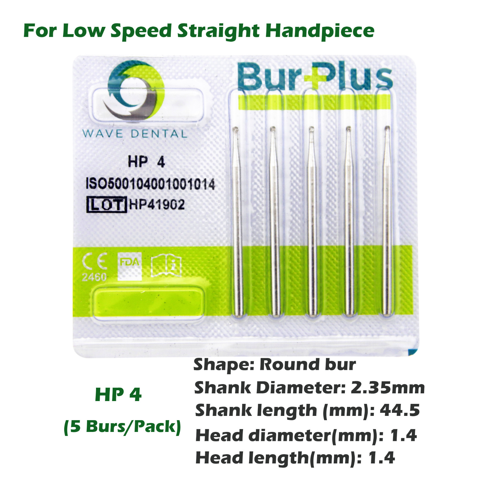 Wave Dental Carbide Burs Round HP 1/4 1 2 4 6 8 for Low Speed Straight Handpiece