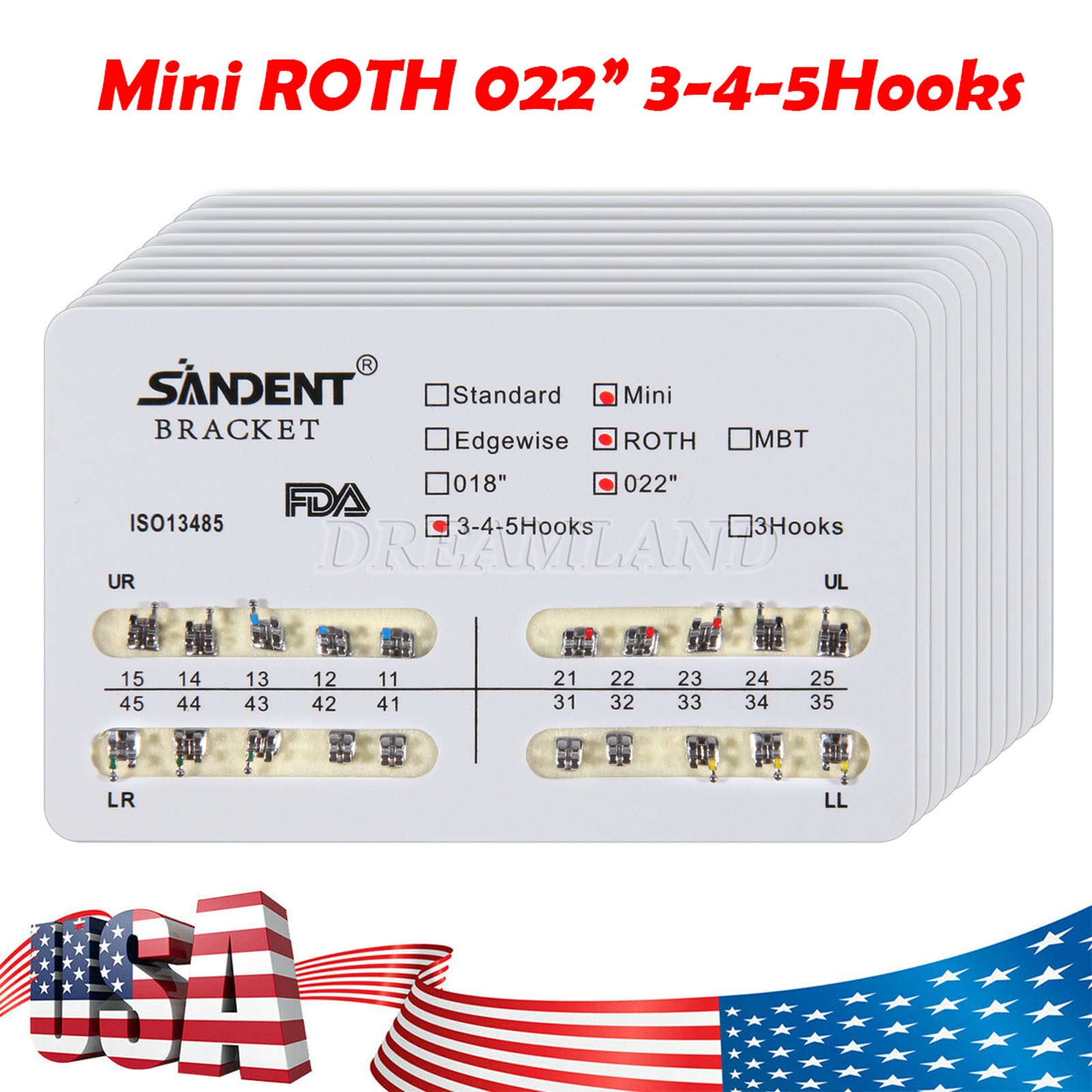 10 Packs Dental Orthodontic Metal Brackets Braces Mini Roth.022 Hooks 345