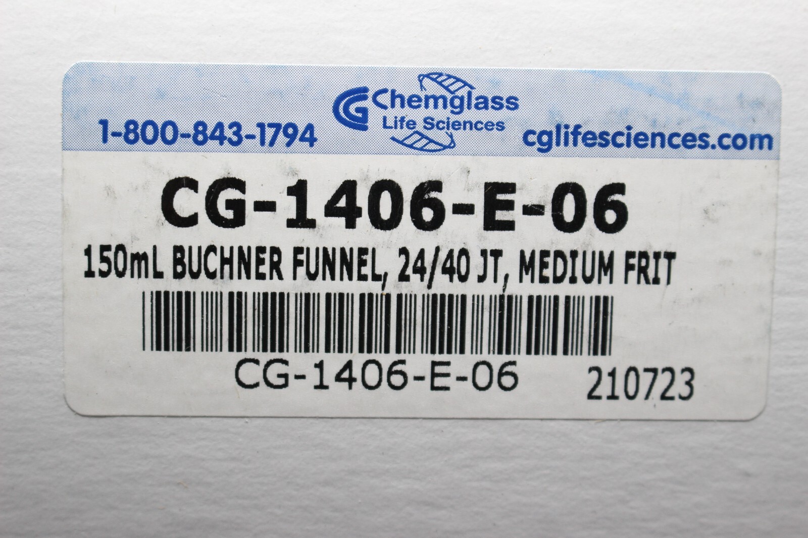 150mL Buchner Filter Funnel 24/40 Inner Joint Medium Frit Chemglass CG-1406-E-06
