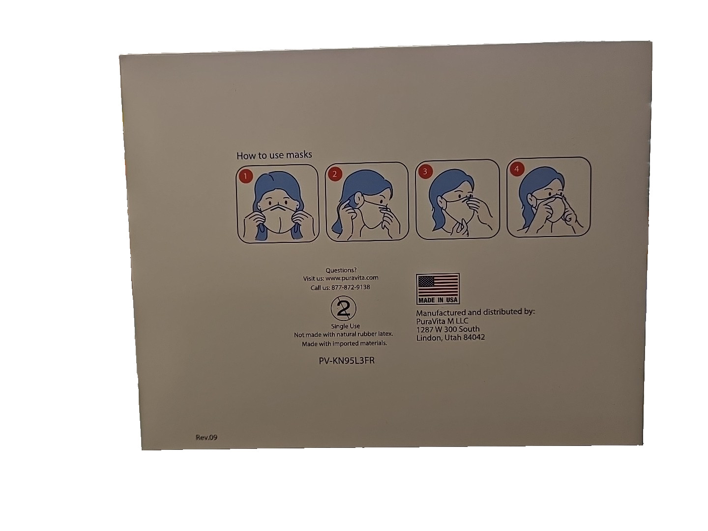 PURAVITA, KN-95 Mask, individually wrapped!, 20 masks per box. MADE IN THE USA!