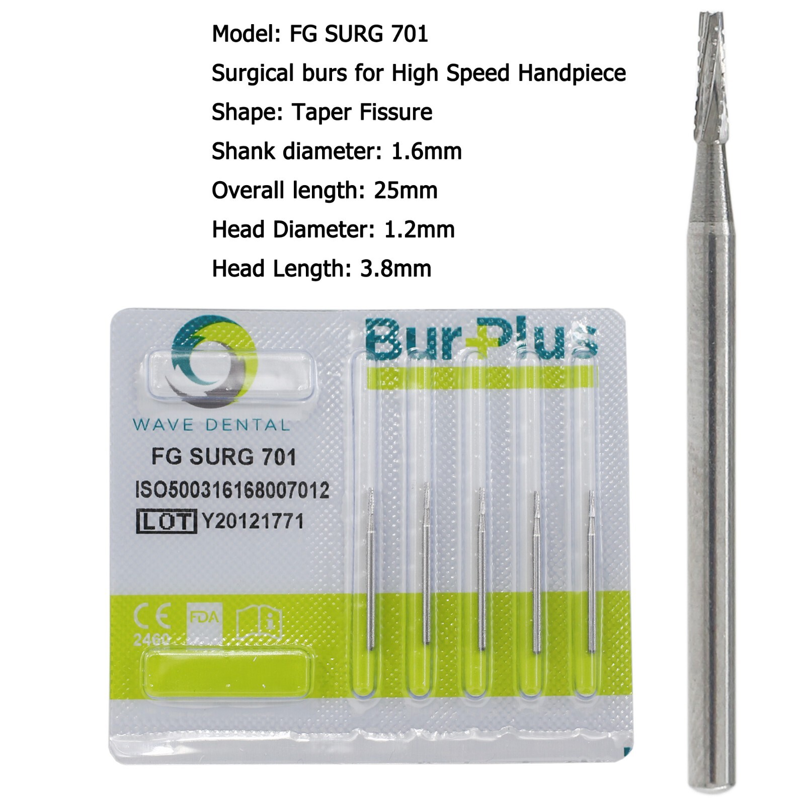 Wave Dental Surgical Carbide Burs 557 557L 702 701 Long FG SURG High Speed 25mm