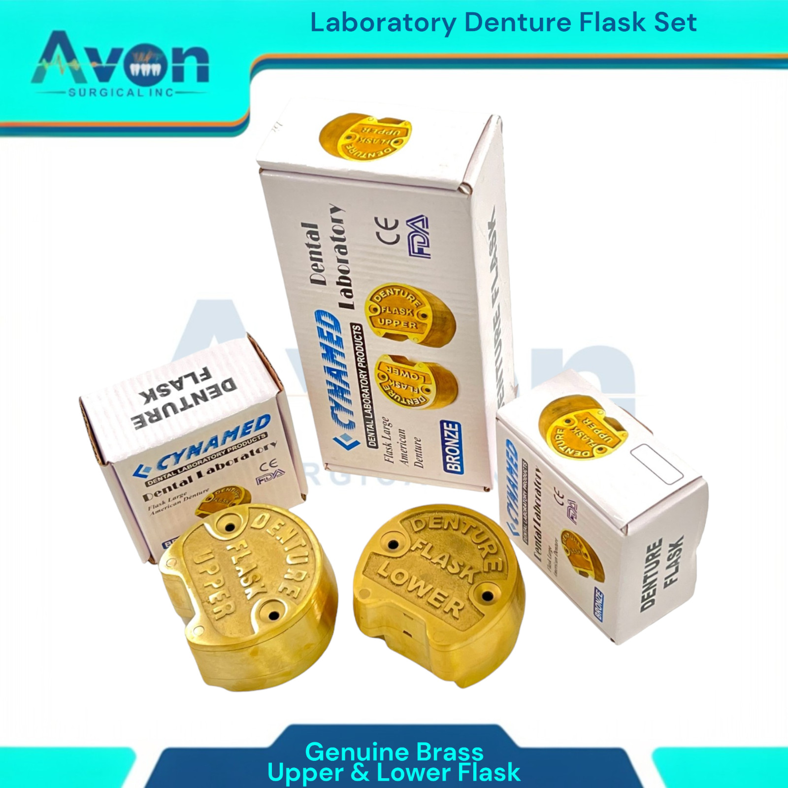 2 Piece Set – Dental Lab Denture Flasks | Upper Flask and Lower Flask | Brass