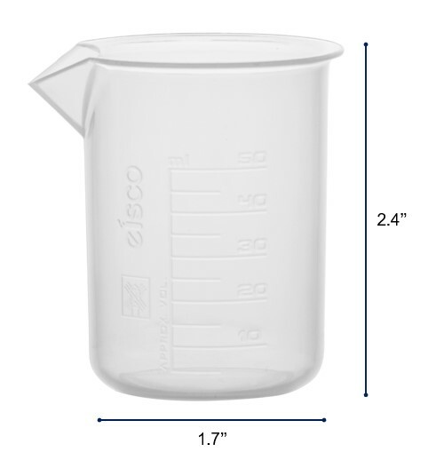 Plastic Beaker, 50ml – Polypropylene – Raised Graduations – Eisco Labs