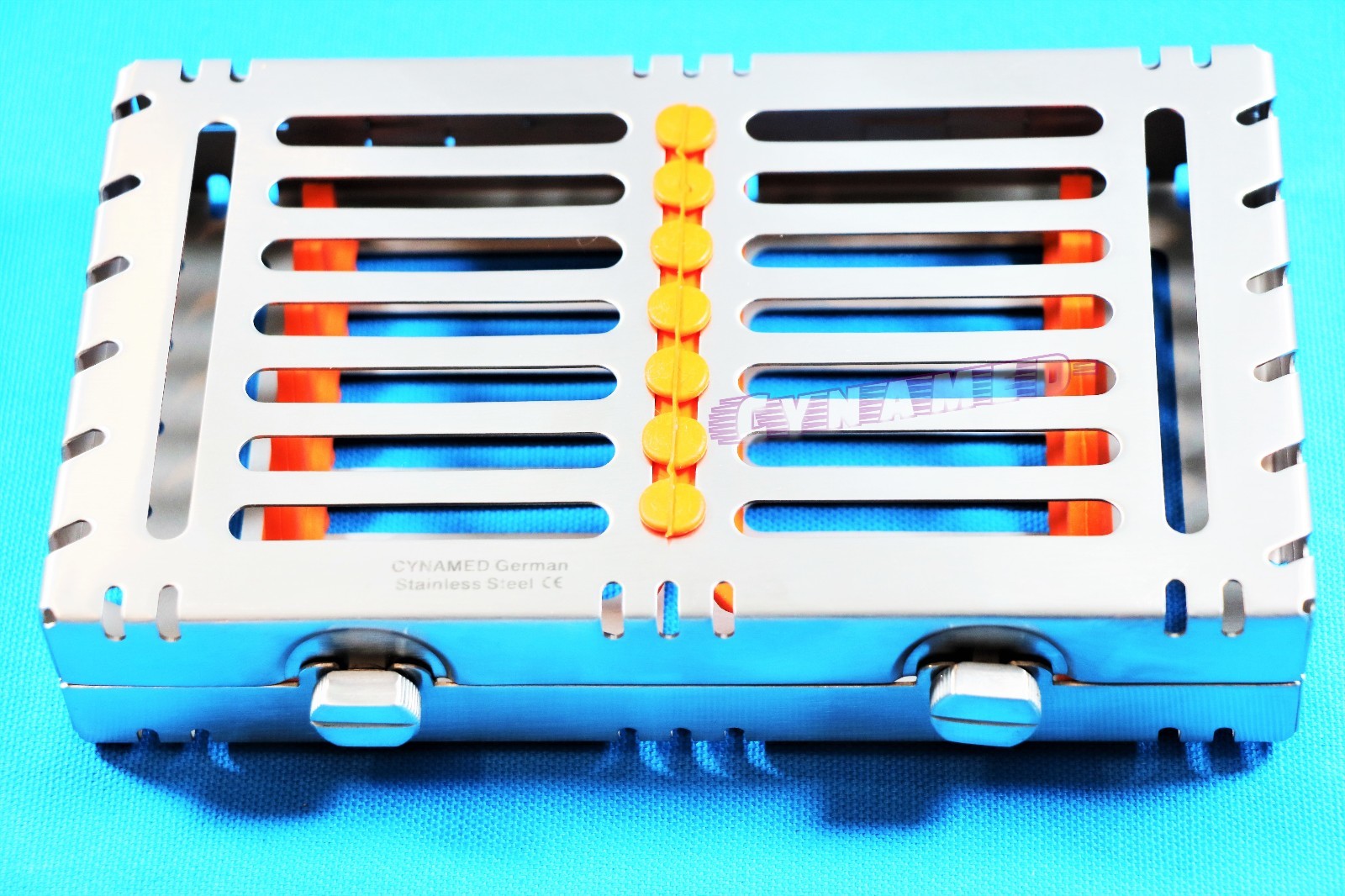 ORANGE GERMAN DENTAL STERILIZATION CASSETTE FOR 7 INSTRUMENTS DETACHABLE 2BUTTON