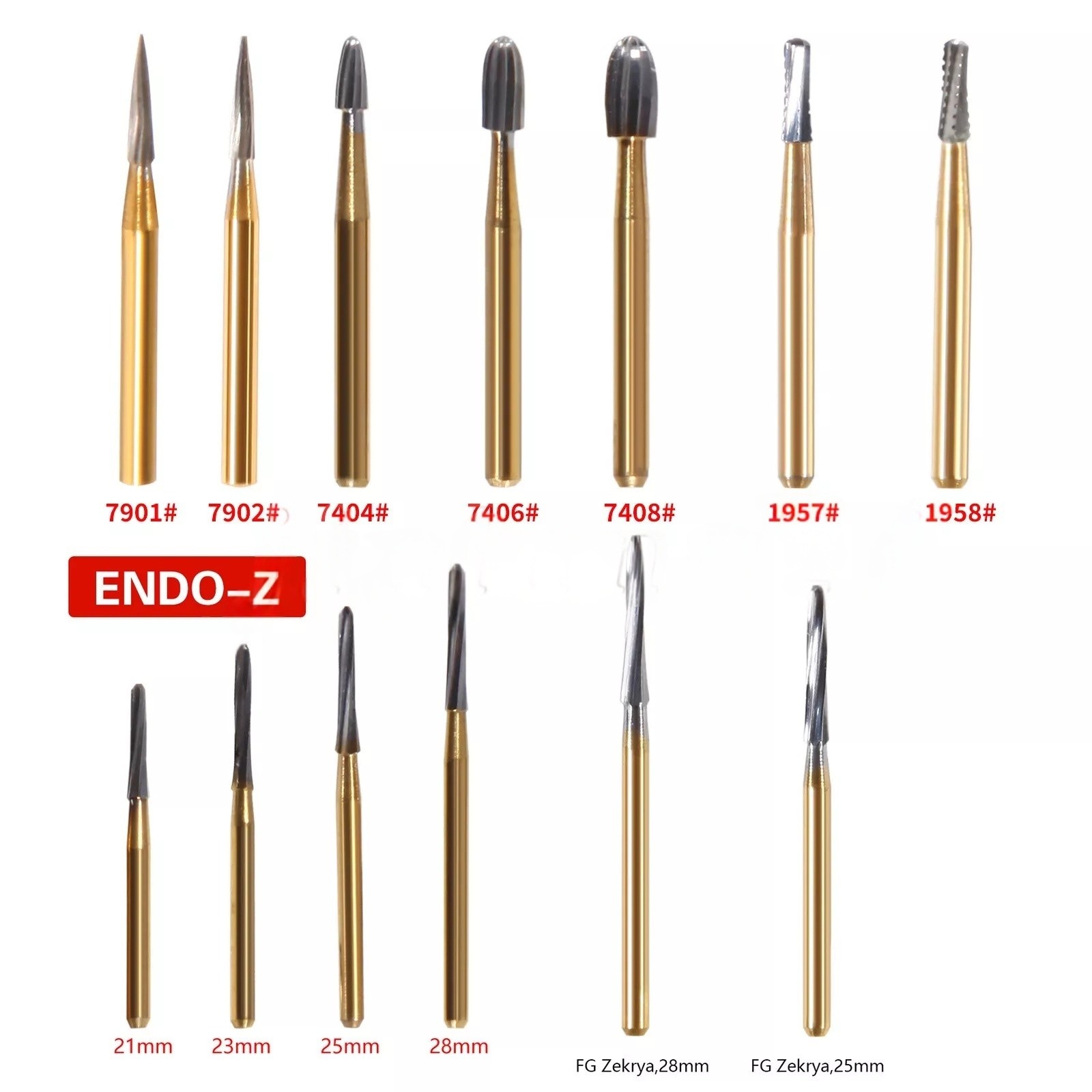 Dental Trimming & Finishing Gold Burs Carbide Burs FG 7901/7902/7406/7408/Endo Z