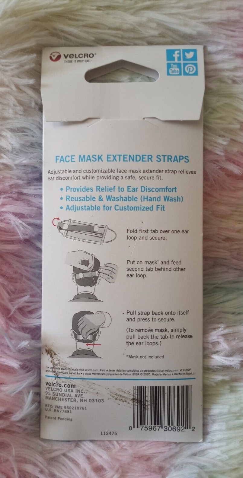 Velcro Face Mask Extender Straps 4 Straps 12″ x 1″