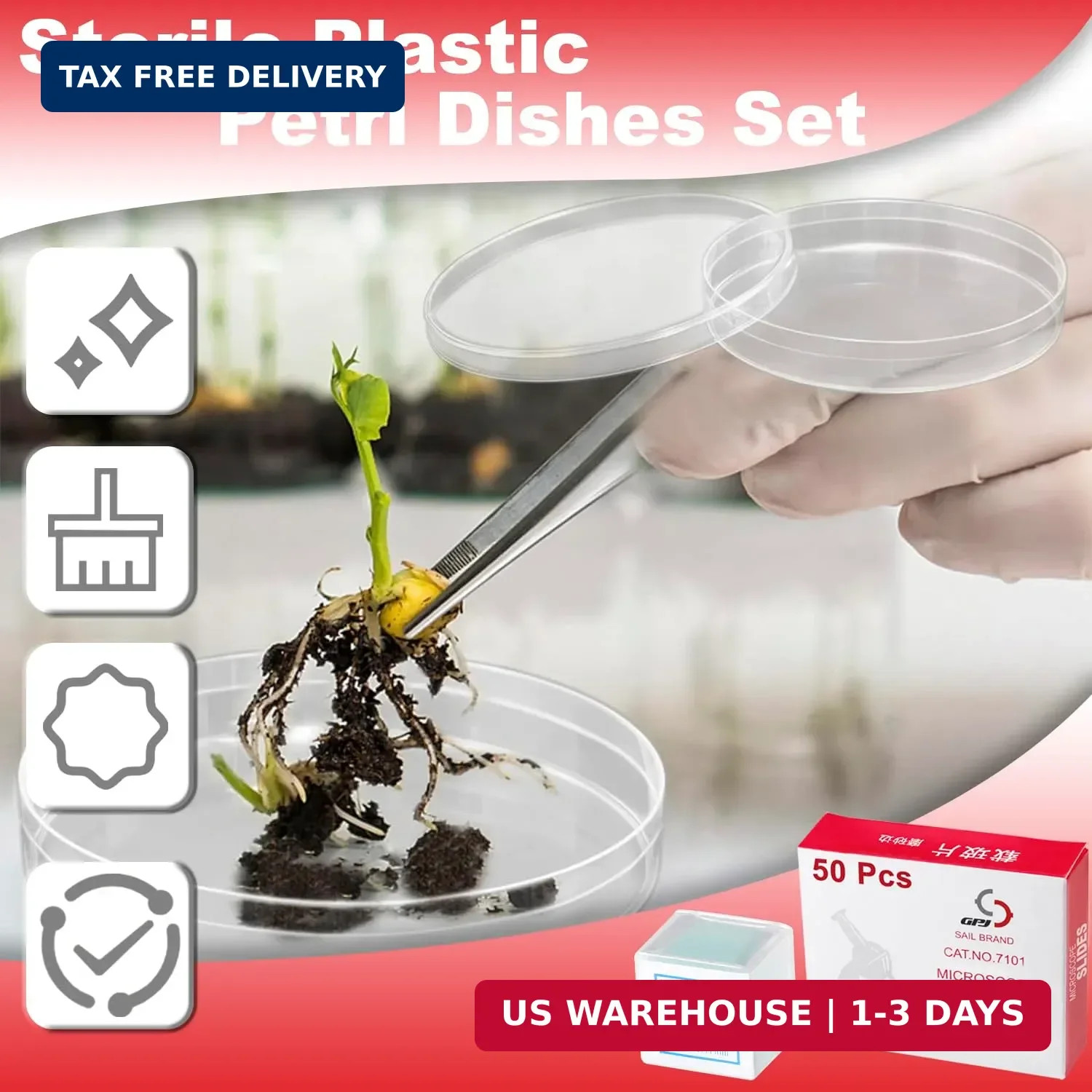 60mm Diax15mm Deep Lab Petri Plate Dish with Lid Set | 50 Pcs Blank Microscope S