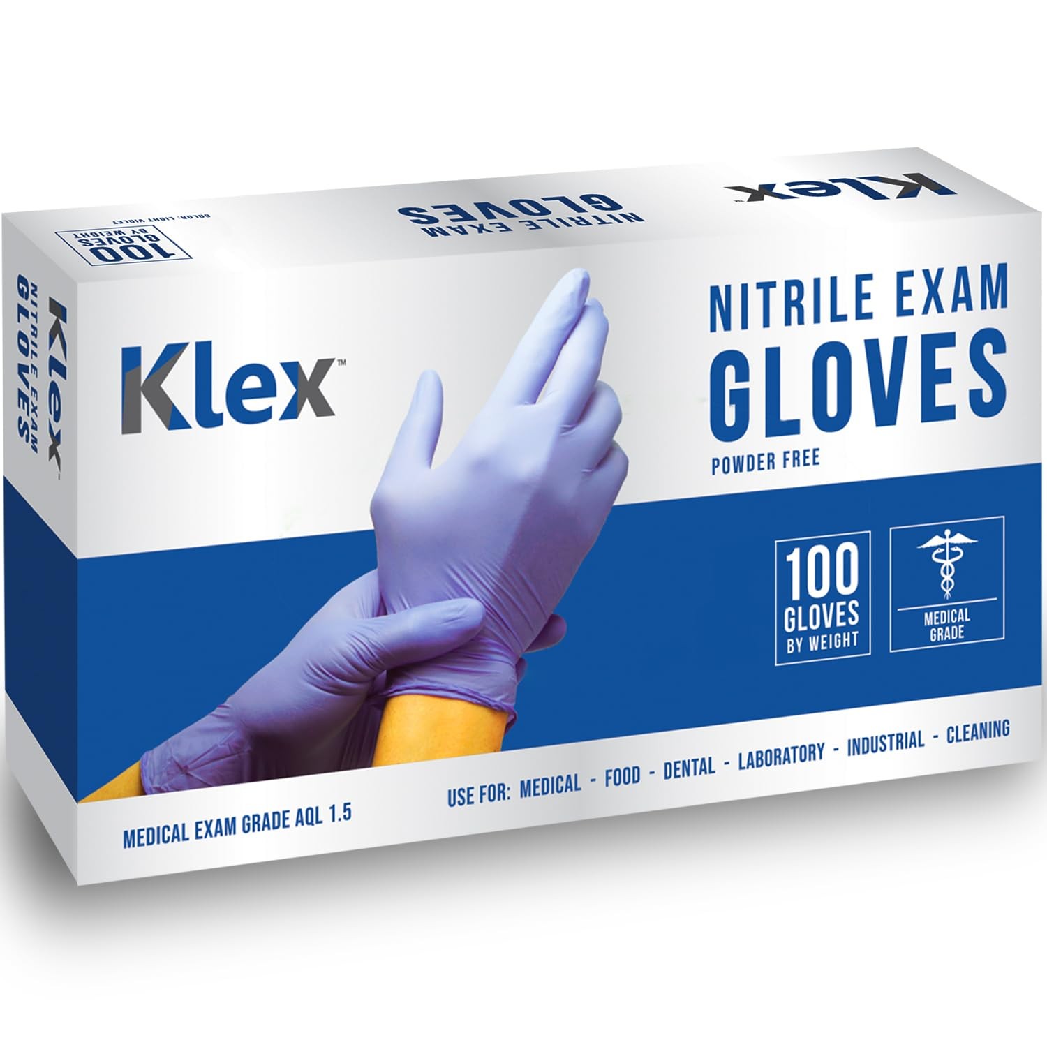 Klex Nitrile Exam Gloves – Medical Grade, Powder Free, Rubber Latex Free,