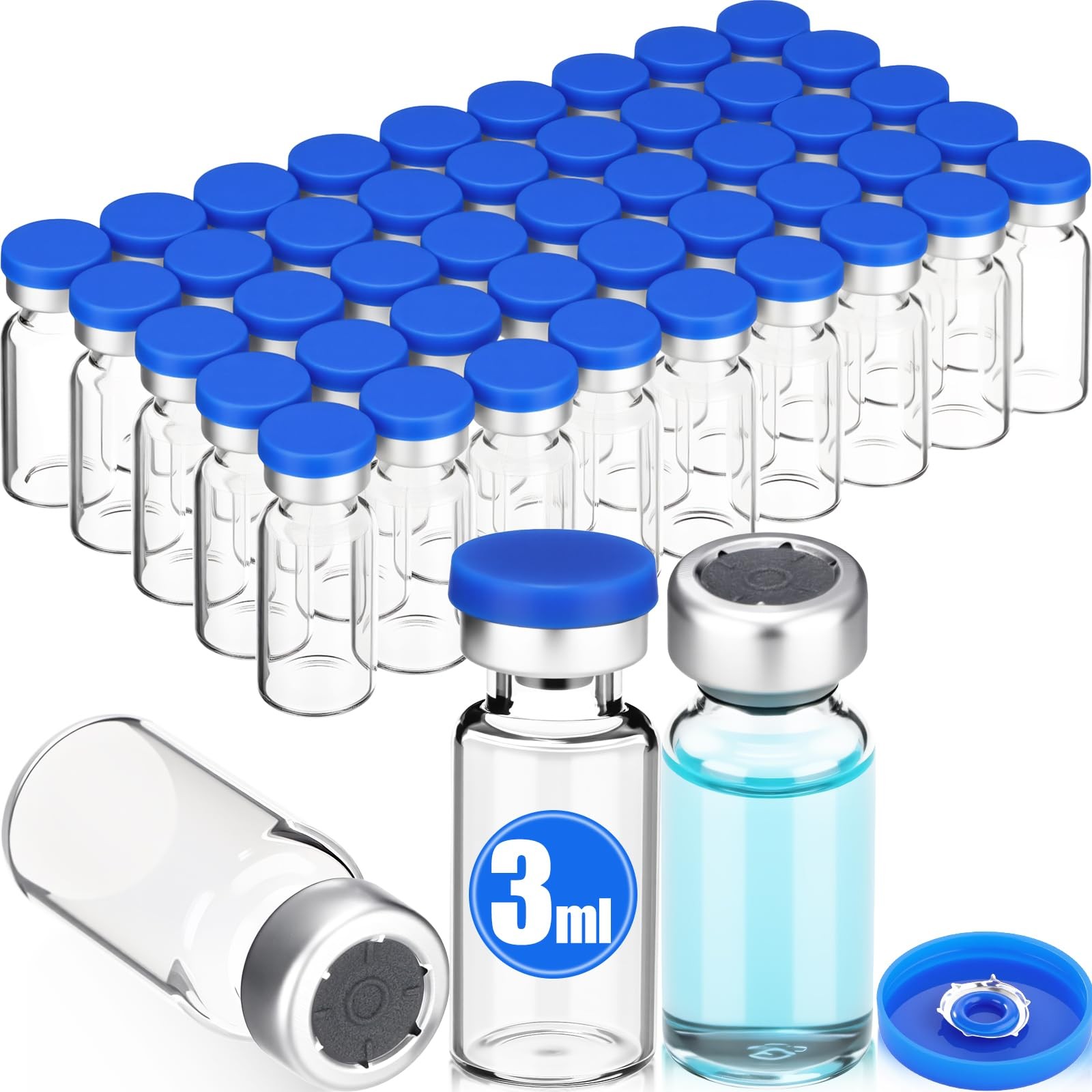 50 Pcs 3ml Sealed Sterile Empty Vials with Self Healing Injection Port Clear …