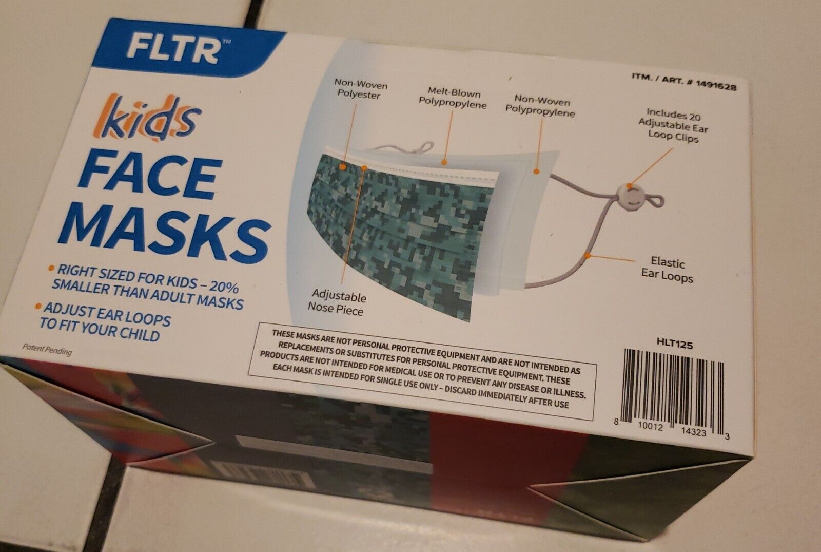 FLTR Kids Face Mask New 50 Masks Includes 20 Adjustable Ear Loop Clips