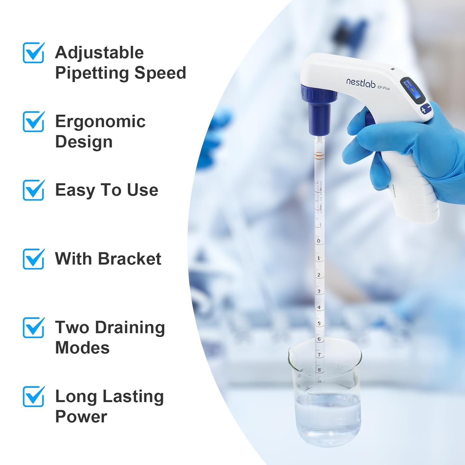 Lab Electric Pipette Controller 0.1-100ml Electronic Pipettor 6 Adjustable Speed
