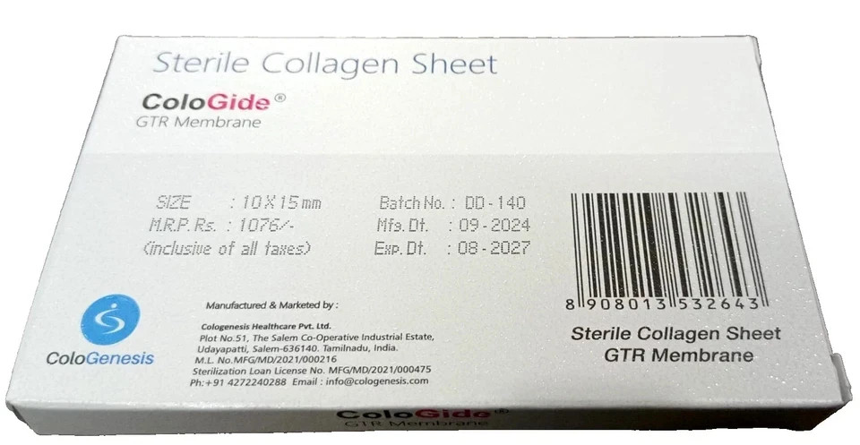 DENTAL COLO GIDE STERILE COLLAGEN SHEET GTR MEMBRANE 10 X 15 mm (FAST FREE SHIP)