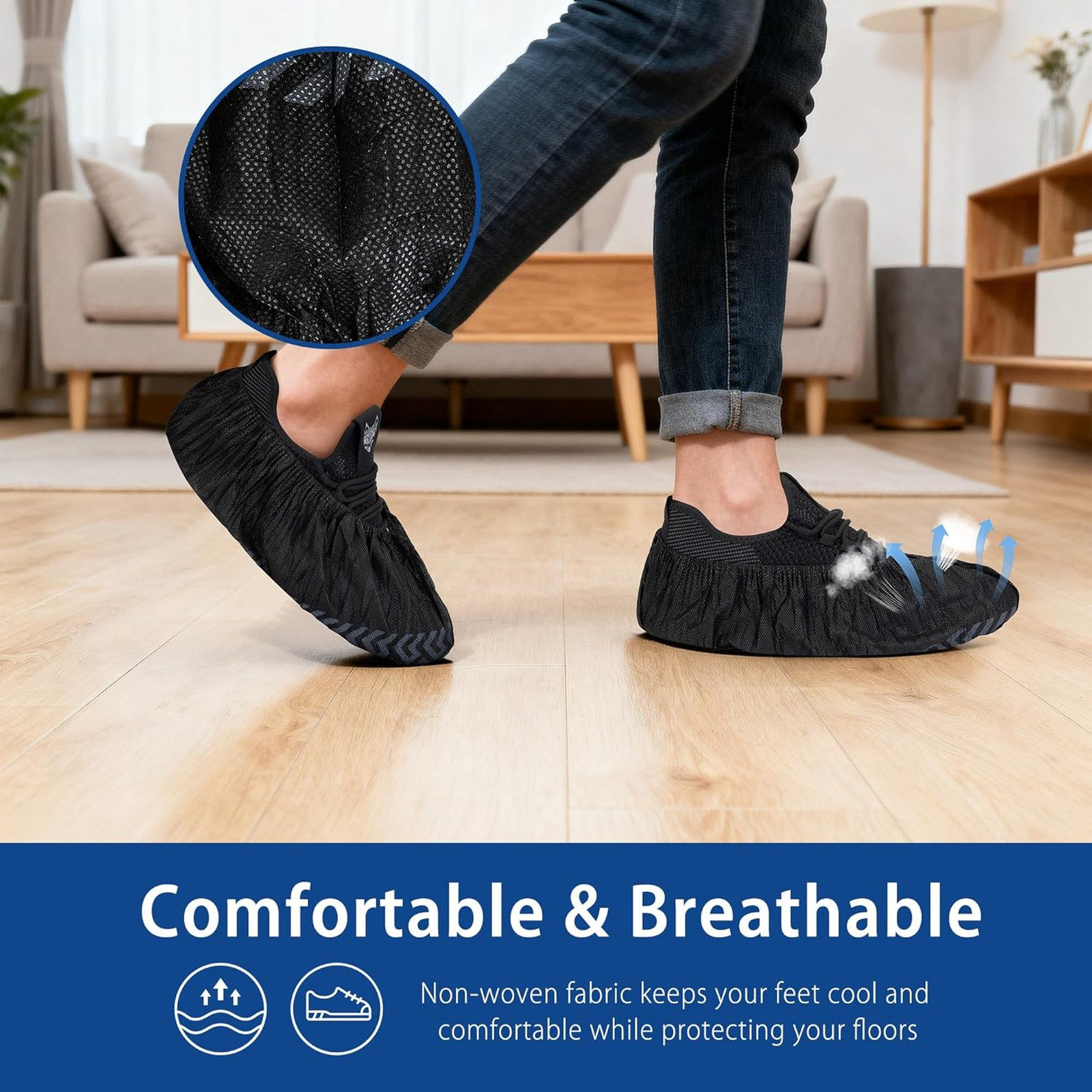 Disposable Shoe Covers X-Large Size 200 Pack Black Non-Woven Fabric
