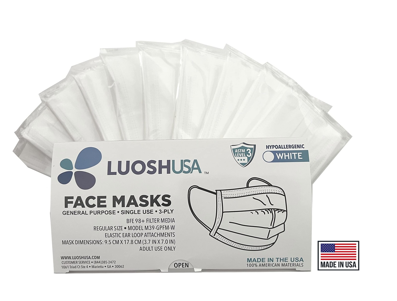 3 Ply Face Mask Made in USA, 50 Pack Disposable Masks for Adults, ASTM Level …